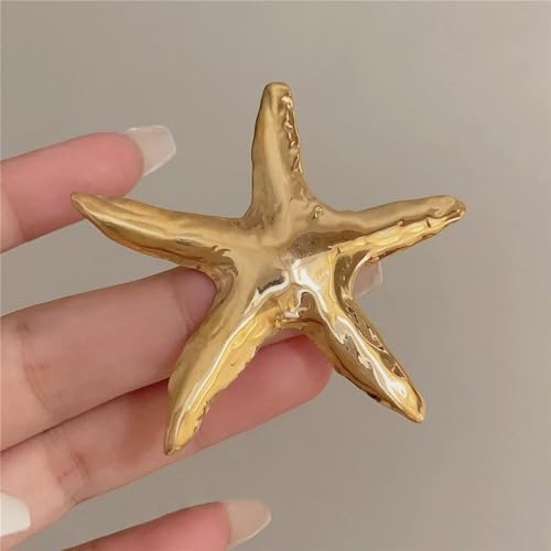 Image of Ocean Starfish Brooch Pin for Women Gold Plated Stainless Steel Fashion Sea Star Marine Style Brooches Lapel Pins Cute Dress Accessories Birthday Beachy Party Jewelry Gift