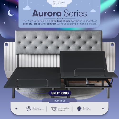 Image of Celestial Sleep Aurora Adjustable Bed Base (Frame Only), Easy Assembly, Head and Foot Lift, Zero Gravity, Memory Positions - Split King