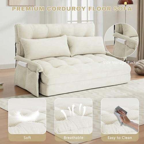 Image of 5-Position Adjustable Floor Sofa Couch,Multi-Functional Bean Bag Bed,Foldable Lazy Sofa Sleeper Bed with Armrest,Ideal for Reading and Playing (Beige)