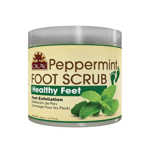 okay peppermint foot scrub - exfoliating foot scrub foot exfoliator great for cracked heels pedicures dead skin remover exfoliant for calluses moisturizer for dry skin - 6 oz pack of 1