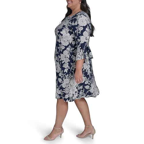 Image of Tommy Hilfiger Women's 3 /4 Bell Sleeve Jewel Neck Sheath Mini Dress