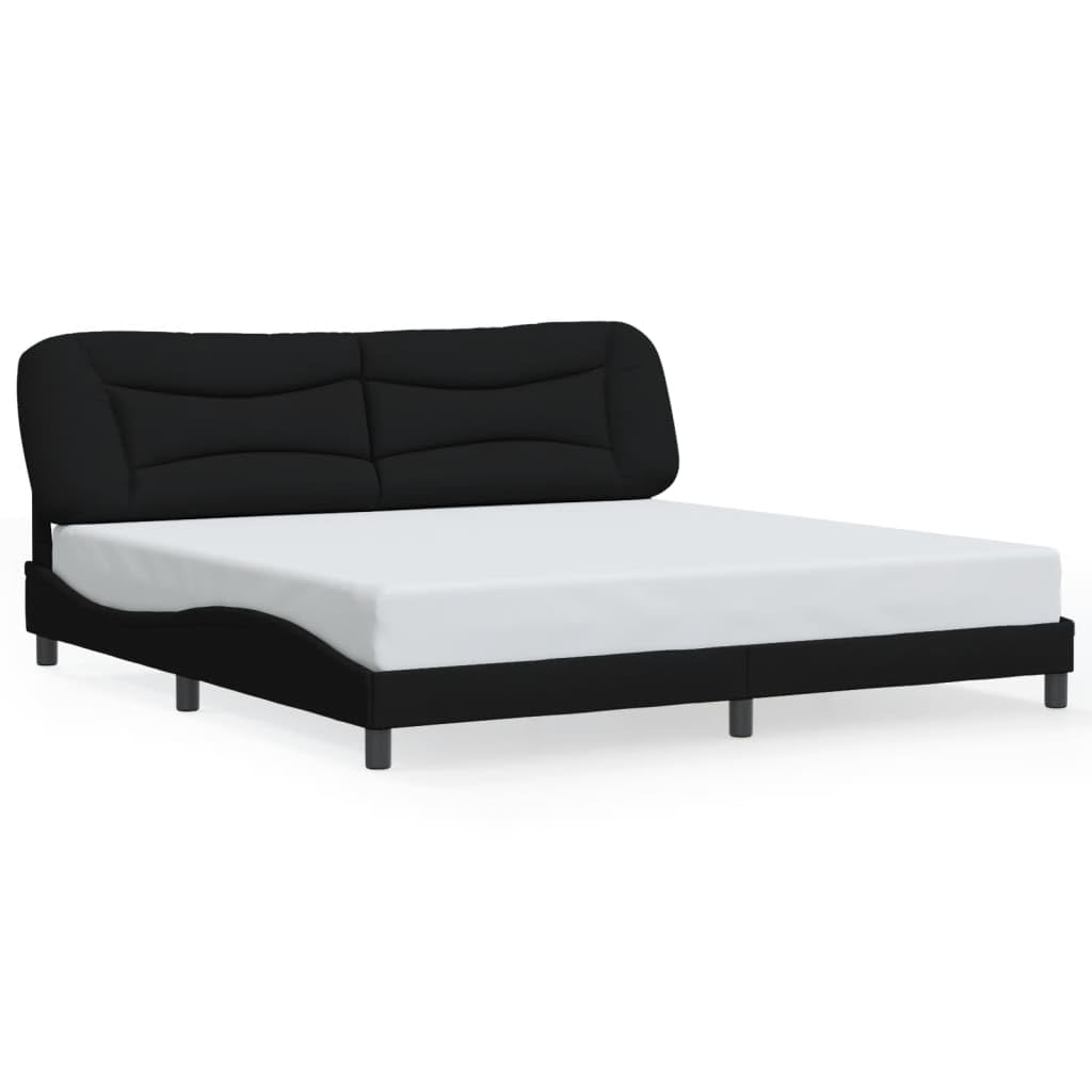 Hvar nowoczesna rama łóżka 200 x 200 cm, czarna, obicie materiałowe z oświetleniem LED, kształt fali, wytrzymałe drewno sosnowe i metal, bez materaca, do sypialni