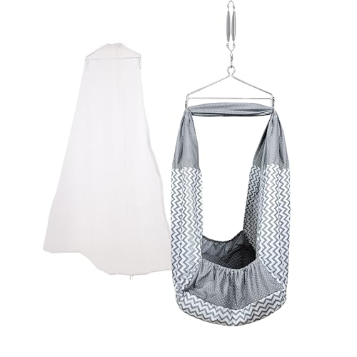 Image of beetot Baby Cradle Set Swing /Jhula (Thottil Cloth, Palna, Dolna) | Hanging Cradle with Removable Bed, Mosquito Net, Spring, Triangle Hanger | Up to 15 kg | 0-2 Years | PRE-MELANCHI PRINT-15854