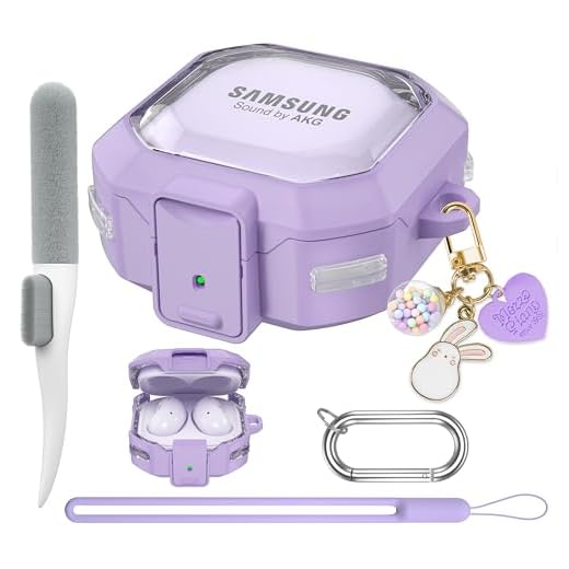 Maxjoy Capa para Galaxy Buds Pro 2 compatível com Samsung Galaxy Buds 2 Pro 2022/Buds Pro/Buds Live/Buds 2 Capa/Galaxy Buds FE 2023, capa protetora transparente com chaveiro (bloqueio antiqueda) roxa