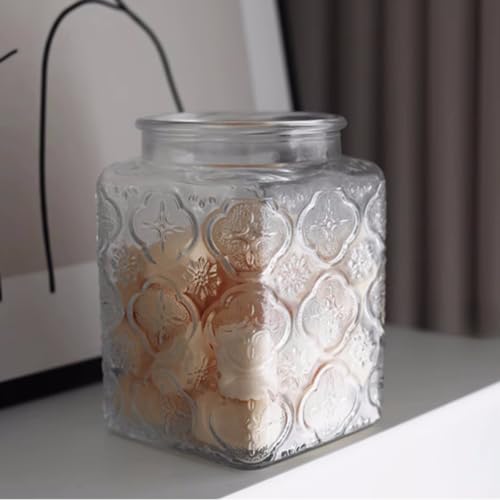 Image of ANSQU 25.3 FL OZ Square Glass Jar, Glass Storage Canister with Airtight Lid, Glass Food Storage Containers for Candy, Coffee, Tea, Canning, Cute Jar (Square Begonia) | Glass Food Storage Container for Coffee, Tea, Candy, Sugar, Decorative Jar Cute Jar (Square Begonia)