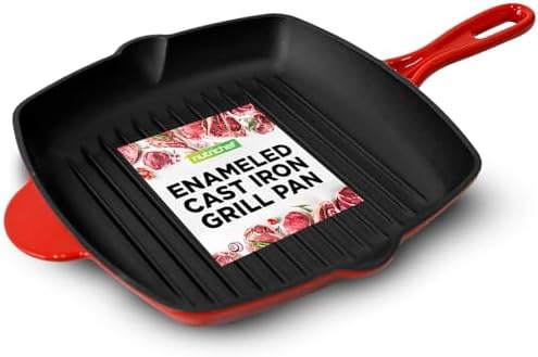 NutriChef 11" Enameled Cast Iron Steak Grill Pan - Square Skillet with Drip Spout, For All Cooktops, Perfect Grill Marks - NCCIES47 - Thumbnail 3