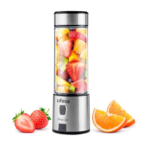 Ufesa Onyx Go! MiniMixer Personal Blender, Tragbarer Mini-Standmixer und Smoothie Maker to go, Sport Deckel, 400 ml, mit Akku und USB Aufladung, Amazon-Exklusiv