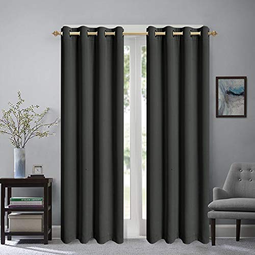 Black Eyelet Curtains Blackout Thermal (Black, 66 x 90 inches)