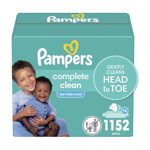 Image of Pampers Baby Wipes, Complete Clean Baby Fresh Scented Wipe, Gently Cleans Head to Toe, 1152 Total (16 Flip-Top Packs)