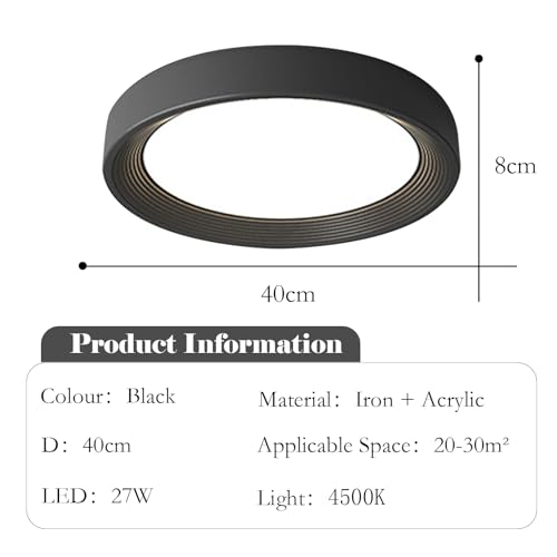 Plafonnier noir de style Shell 4500K rond avec finition haut de gamme - 3
