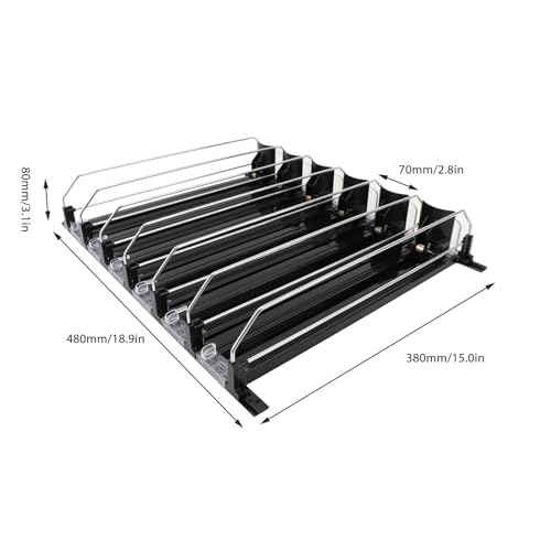 Hapivida Organizador de bebidas para geladeira trilho deslizante ajustável dispensador de lata de bebidas para latas de cerveja e garrafas em casa cozinha escritório (preto)