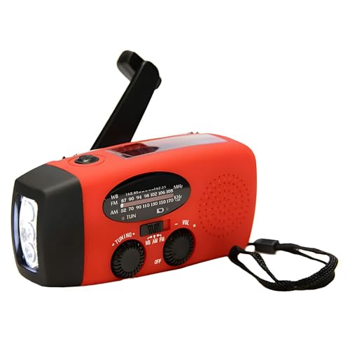 Radio de emergencia con cargador de teléfono USB recargable/linterna de 3 LED/AM/FM/clima/radio de manivela solar portátil para el hogar y al aire libre, camping, senderismo, viajes
