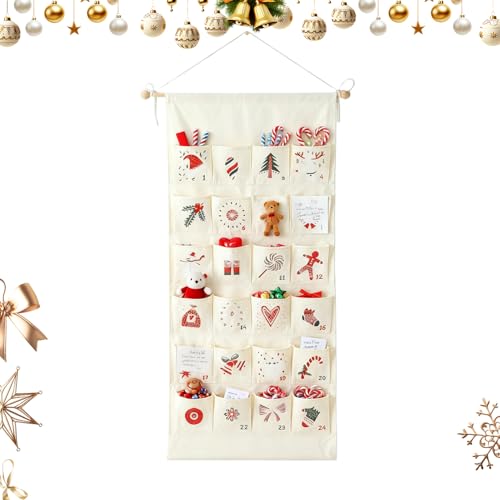 Calendrier de l'Avent à Poches en Tissu Festif pour Déco Murale et Chocolat