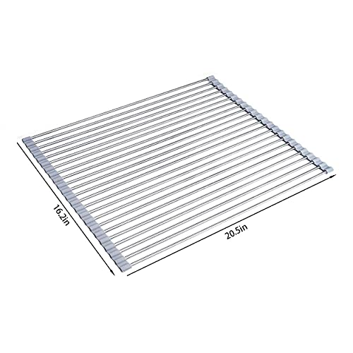 Image of Ahyuan Roll up Dish Drying Rack Over The Sink Kitchen Roll up Sink Drying Rack Portable Dish Drainer Foldable Dish Drying Rack (Warm Gray, 20.5''X16.9'')