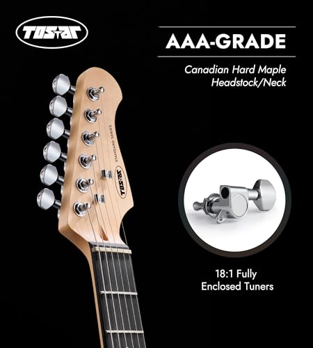 Tostar Beginner Electric Guitar, Solid Body, 39" Full Size Strat Style with HSS Pickups, 5-Way Switch, Tremolo Bridge, Maple Neck & Tectona Fretboard, Ideal for Beginners and Gifting, Black — view 3