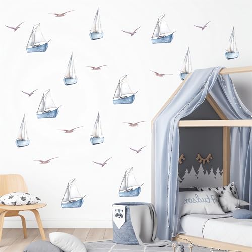 Vinilos Decorativos para Pared con Botes Azules 6 Hojas 48 Piezas miniatura 2