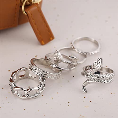 Stackable Rings Set - 5 pcs Silver Band Ring Set