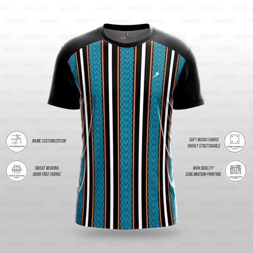 Image of YOURJERSEY Custom Sports Jersey for Men Personalised Cricket /Football /Badminton T-Shirt Customise Name, Dry-Fit Fabric Sizes 2Y-4XL Custom T-Shirt