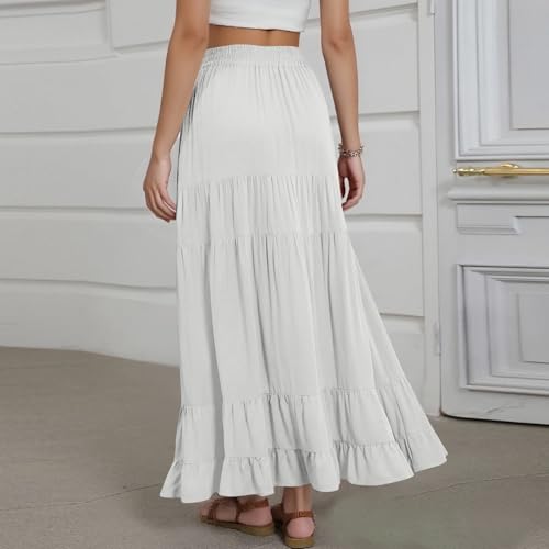 midelxp Flowy Long Skirts for Women Summer Elastic High Waist A Line Pleated Skirts Y2k Comfy Tiered Maxi Skirt with Pockets4