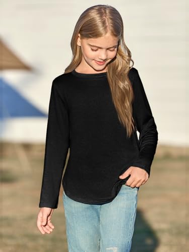 Haloumoning Girls Long Sleeve Shirts Kids Curve Hem Side Slit Soft Tunic Tops T-Shirts 5-14 Years3