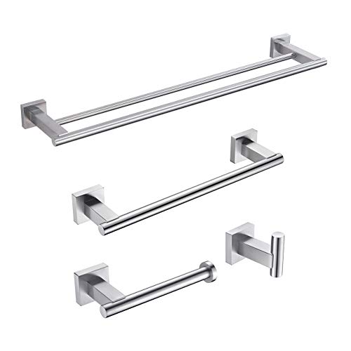 Exclusive Special Miyili Bathroom Accessories Set 4-Piece Bath Hardware Kit Brushed Stainless Steel Wall Mount - Includes Double Towel Bar, Hand Towel Rack, Toilet Paper Holder, Robe Hook, BS02N4