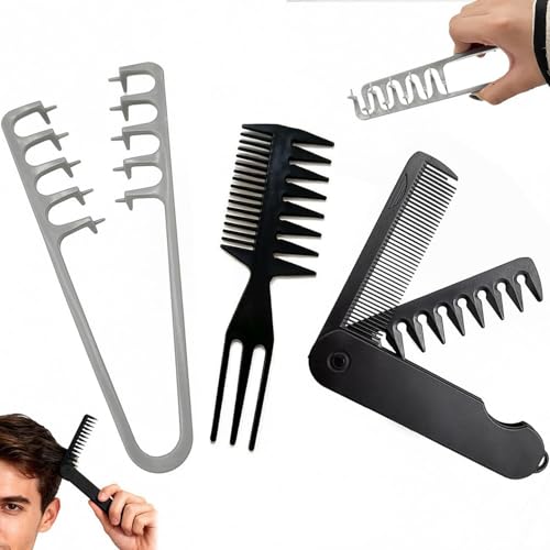 Image of Hair Comb Set 3 Pcs for Men, Wide Tooth & Fine Tooth Texture Combs for Volume Styling, Foldable Travel Hair Comb Set for Curly, Thick & Fluffy Hair
