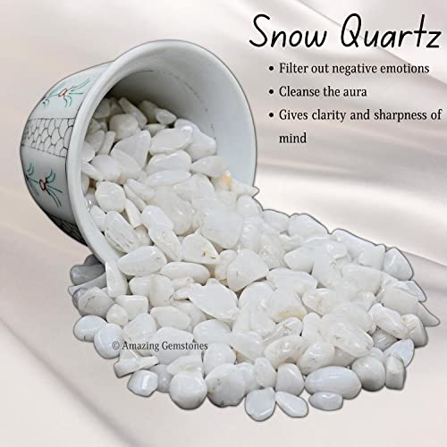 Image of Snow Quartz Crystal Chips Aquarium Gravel Rocks - Snow Quartz Chips Bulk Fish Tank Gravel, Small Tumbled Stone Chips and Tiny Crystals for Decoration (Natural AAA Grade Gemstones)