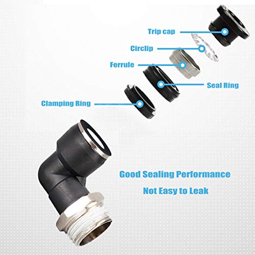 Jienk 10Pcs Pneumatic Male Elbow 3/8" Tube Od X 1/4" Npt Thread Push To Connect Air Fittings,90 Degree Quick Connector For Air Compressor Air Horn Air Bag #TOP6