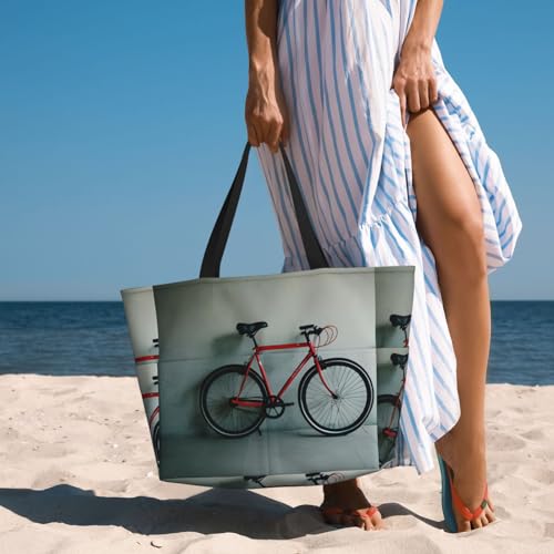 Retro bicycle pattern Beach Tote,Extra Large Beach Bag with Pockets Tote Bag Women Oversized Pool Bag Travel Essentials4