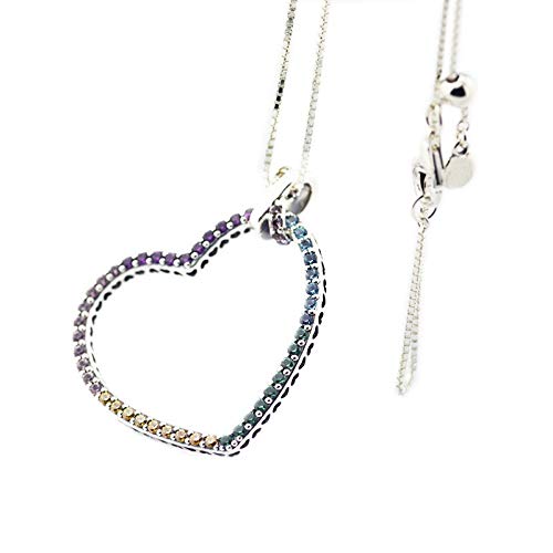 YDYDTTKD Mehrfarbige Herz-Anhänger-Halsketten für Frauen, 925er-Sterlingsilber-Halsketten, Schmuck, pflastern Steine, Kristall-Halskette für Mädchen