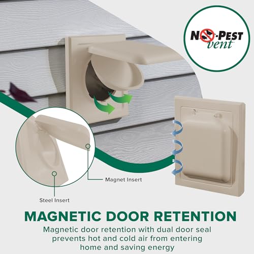 Image of NO-PEST VENT Dual Door Dryer Vent Cover 4 Inch Outdoor, Made in USA, Highest UV-Resistant Plastic, No Lint-Collecting Screen (Tan, 4 inch Metal Vent With Collar)