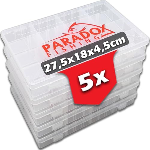 Paradox Fishing Köderboxen I 5x normale Box 27,5cm*18 * 4,5cm I Angelbox Köderbox Angeln Angelkoffer groß Tackle Box Angeln Angelkasten - für Angelzubehör