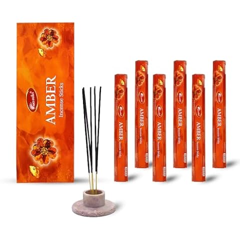 ARO VATIKA Amber Perfumed Hexa 6 Pack Natural Masala Incense Sticks | Hand Rolled Agarbatti | Best for Home Fragrance & Prayer | Low Smoke | Burn Time- Approx 40 Mins (Total- 120 Sticks) Cover