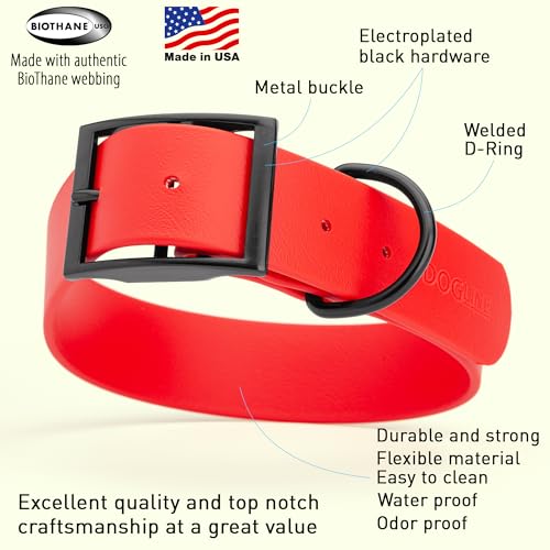 Image of Dogline Biothane Waterproof Dog Collar Strong Coated Nylon Webbing with Black Hardware Odor- Proof for Easy Care Easy to Clean High Performance Fits Small Medium or Large Dogs, Cherry Red