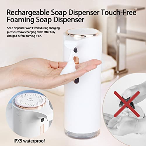 Automatic 10Oz/300Ml Rechargeable Touchless Sensor Foaming Pump Hands Free 3 Level Adjustable Hand Soap Dispenser For Bathroom Kitchen #TOP5