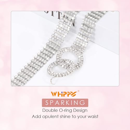 WHIPPY Women Rhinestone Belt Silver Shiny Diamond Fashion Crystal Ladies Double O-Ring Waist Belt for Jeans Dressesby2