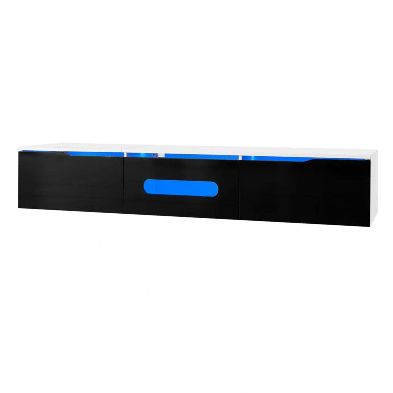 Merax Meuble TV mural 180 cm - Éclairage LED - 16 couleurs - Contrôlé par application - Pour salon - 180 x 35 x 30 cm - Noir + blanc