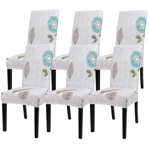 Image of SearchI Printed Dining Room Chair Covers Set of 6, Stretch Kitchen Chair Covers Washable Parsons Chair Slipcover Removable Dining Chair Protectors for Hotel,Ceremony(Autumn Leaves)