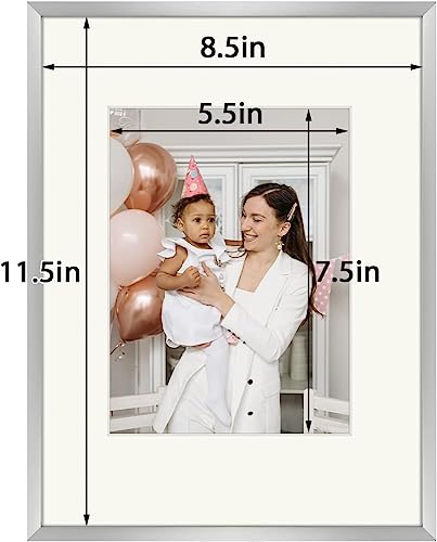 Golden State Art, 9X12 Metal Wall/Tabletop Photo Frame Collection, Silver Picture Frame With Ivory Color Mat For 6X8 Picture, Aluminum Frame With Real Glass #TOP2