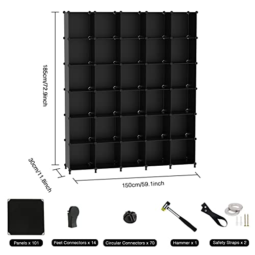 Awtatos Cube Storage Organizer 30 Cube Modular Storage Bookshelf Diy Plastic Closet Storage Shelf, Stackable Storage Shelving Rack,Ideal Storage Solution For Home, Office, Bedroom, Black Ulpz024 #TOP4