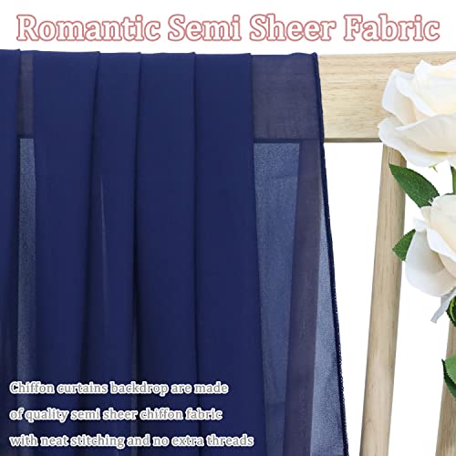 Image of FOTSHARER Wedding Ceiling Drapes Navy Blue Chiffon Drapes for Wedding 2 Panels 5ftx20ft Sheer Ceiling Panels Navy Weddings Arch Drapery Fabric Tulle Backdrop Curtains Drape for Event Hall Decor