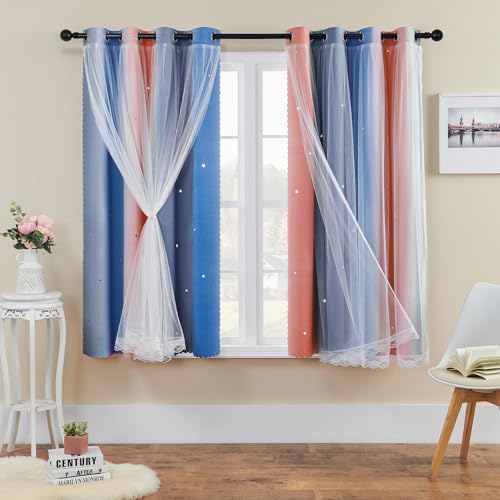 Image of XiDi Curtains for Bedroom Decor, Rainbow PinkGreyBlue-52-45