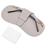 CREATCABIN Leather Glasses Case Slim Squeeze Top Sunglasses Pouch Lightweight Travel Portable Soft Eyeglasses Cover Holder with Suede Fiber Cleaning Cloth for Women Men Gray
