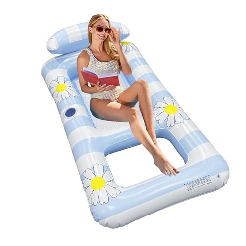 Flotadores inflables para piscina, tumbona flotante con reposacabezas, sala de piscina gruesa, para fiestas, reuniones, vacaciones, playa, lago, río, patio, jardín, camping