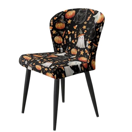 Image of Bar Stool Covers with Backs Cushion Slipcover for Counter Set of 2 Halloween Spooky Pumpkin Black Cat Waterproof Height Mid Low Back Chair Protector Easy to Install