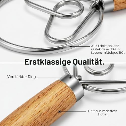 TEEVEA Dänischer Teigbesen für Brot, Sauerteig, Holzgriff und Edelstahlhaken – Ansicht 4