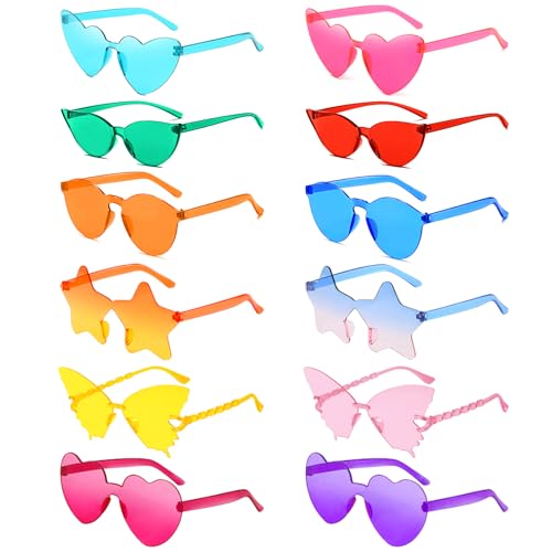 SUNOVELTIES 12 Mixed Style Rimless Sunglasses Retro Colored Party Glasses Funny Rimless Pool...