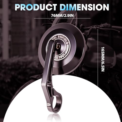 Image of OTOROYS Premium Motorcycle Bar End Mirror, Round Convex Black for Hunter 350 | Meteor 350, Metal Handle and ABS Plastic Glasas Frame Set of 2
