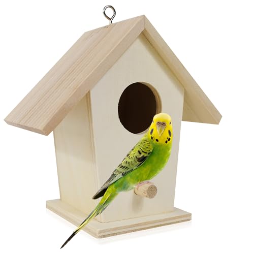 4 Casitas de Madera para Pájaros, Decorativa y Fácil de Montar, Ideal para Niños y Manualidades Creativas, Uso Interior y Exterior, 12x9.5x7.6 cm