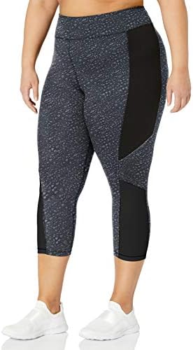 Just My Size Women's Plus Size Active Pieced Stretch Capri, Spot on Slate Grey/Black, 1X